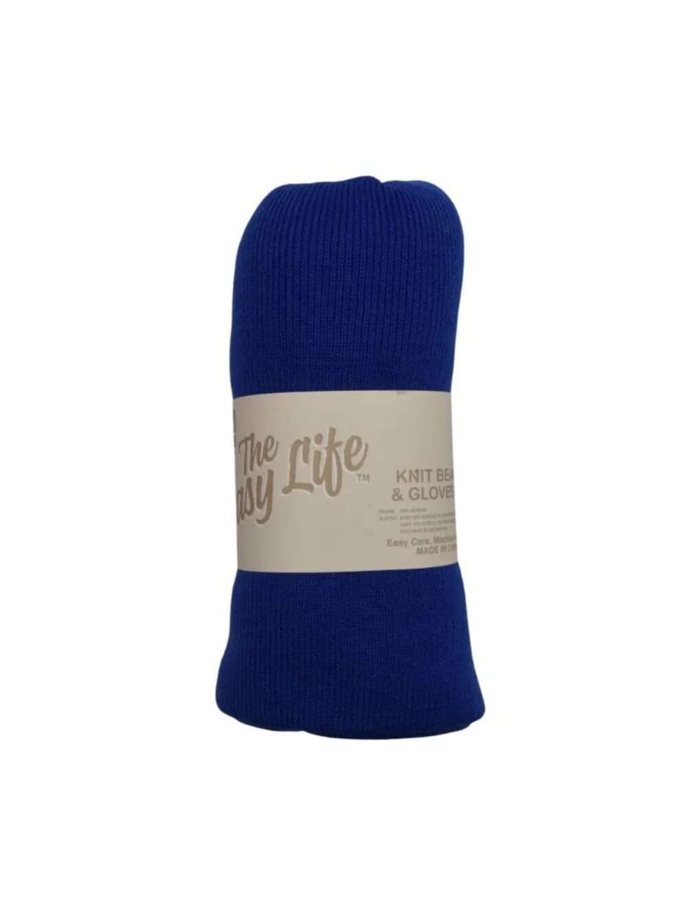 The Easy Life Knit Beanie Hat Gloves Set Royal Blue Winter Warm Unisex New L XL